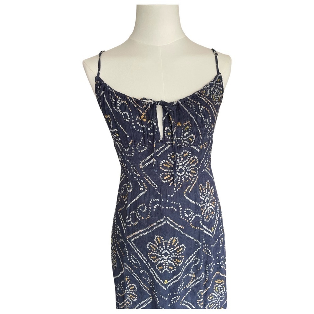 Urban Outfitters UO Kamaryn Tie Front Navy Blue Midi Dress Women’s Medium - Picture 4 of 15
